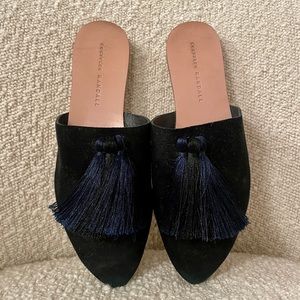 Loeffler Randall Winnie Black Slide Mule Tassels